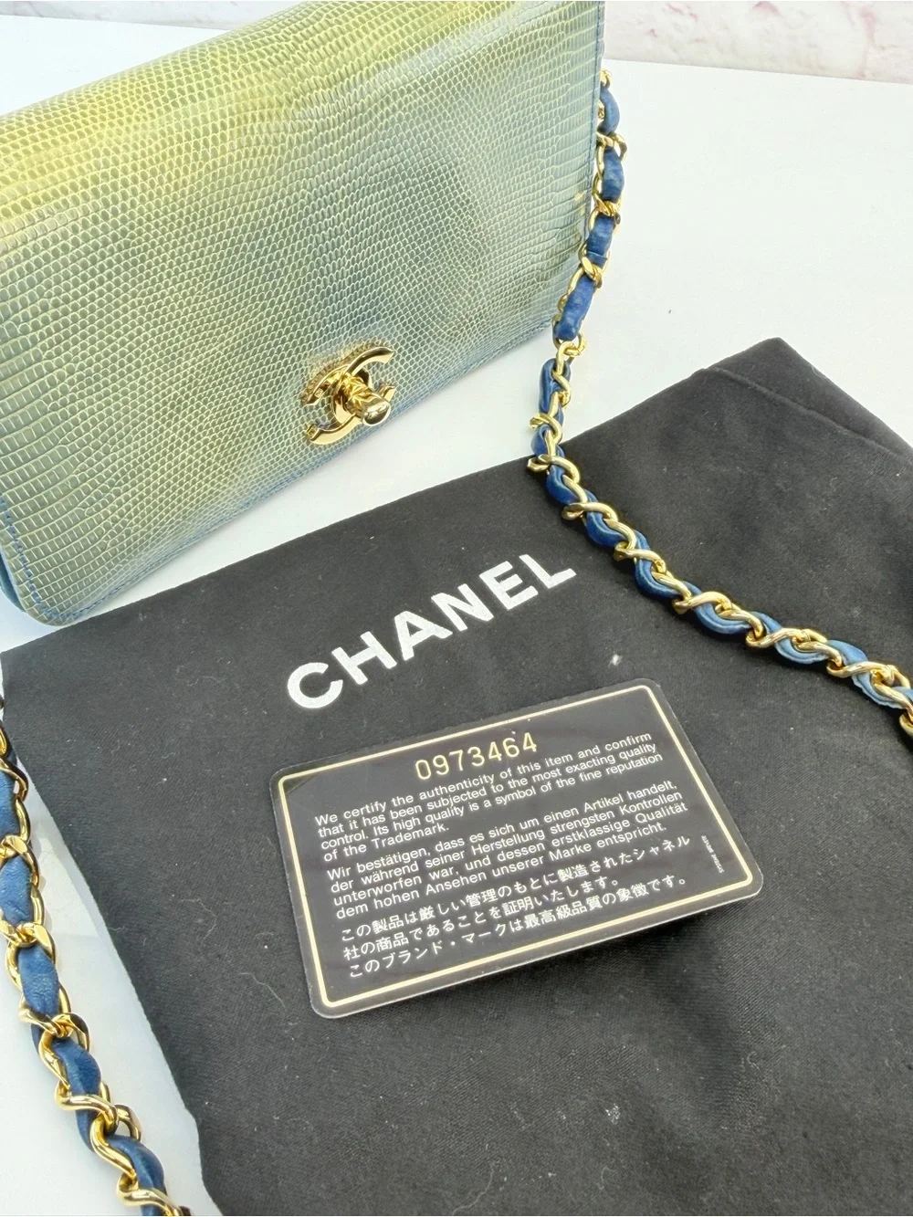 RARE Chanel Blue Lizard Skin Flap Bag Wallet on Chain 0 Series 1986-88